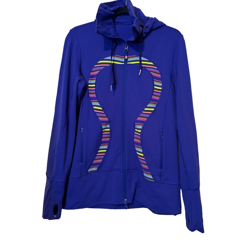 Lululemon Royal Blue Rainbow Striped Scuba Full Zip Hooded Jacket Women’s 10